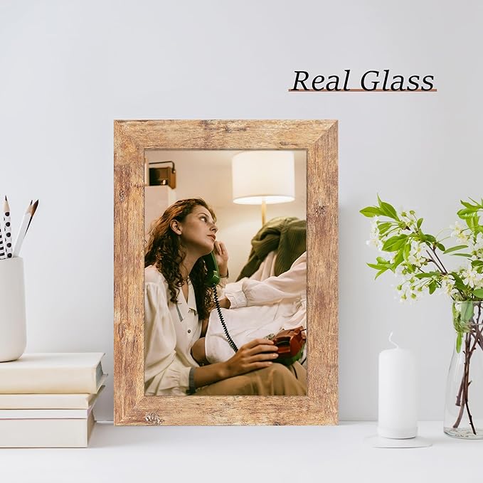 6x9 Picture Frame Set of 4 with High Definition Real Glass, Mixed Color Wood Photo Frames for Desktop Display and Wall Mounting
