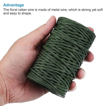 PATIKIL 164 Feet Floral Bind Wire Wrap Twine, 2mm Green Paper-Wrapped Iron Wire for Bouquets