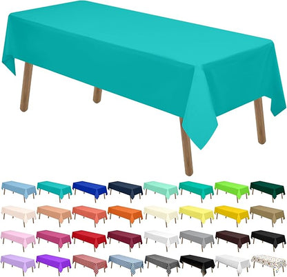 Aqua Blue Plastic Tablecloths 2 Pack Disposable Table Covers 54 x 108 Inch. Baby Shower Party Tablecovers Seafoam Blue Table Cloths for BBQ Picnic Birthday Wedding Parties 8 ft Rectangle Table Use