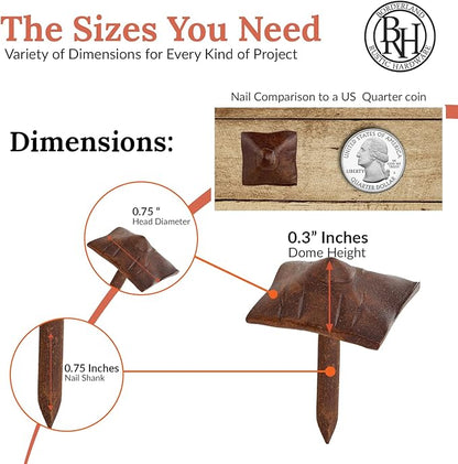 50 Pack 0.75" Square Head Iron Clavos Decorative Nails – Sealed Rusted – Handmade Rustic Square Fasteners for Farmhouse Shutters, Barn Doors, Shutters, and Gates – Ornamental Wood Accent