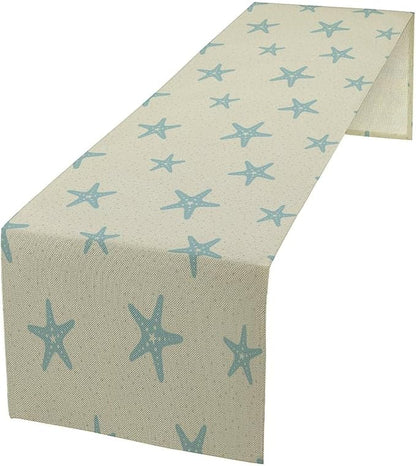 Sea Turtle Table Runner Marine Life Starfish Nautical Blue Green Ocean Theme Kitchen Table Decorations for Indoor Outdoor Home Party Decorations 13 * 108 Inch