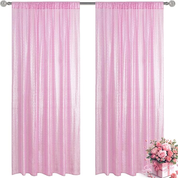 Matte Pink Sequin Backdrop Curtain 2 Pieces 2FTx8FT Glitter Photography Backdrop for Party Wedding Birthday Christmas Decorations