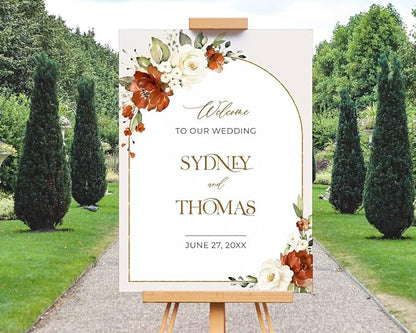 Terracotta and Ivory Wedding Welcome Sign, To Our Wedding Signs