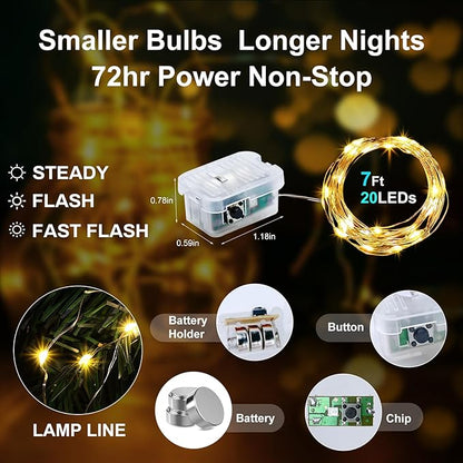 Aogist 24 Pack Fairy Lights 3 Modes 7ft 20 LED Waterproof,Battery Operated Silver Wire Firefly Starry Moon Mini String Lights for Mason Jars Christmas DIY Crafts Party Bedroom,Cool White&Warm White