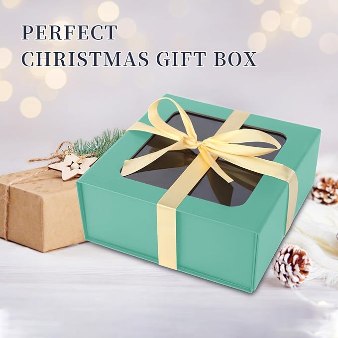Light Green Gift Box with Window,7.5"x7.5"x3.1" Bridesmaid Boxe for Gifts Giving,Birthday Gift Boxes with Magnetic,Closure Lid Gifts Boxes for Presents,Cute Box,Luxury for Gift Packaging