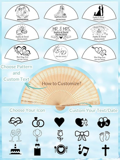 30Pcs Personalized Folding Hand Fans Custom Engraved Summer Wedding Fans,Personalized Wooden Fans Party Favor Bridal Shower Gifts for Guests