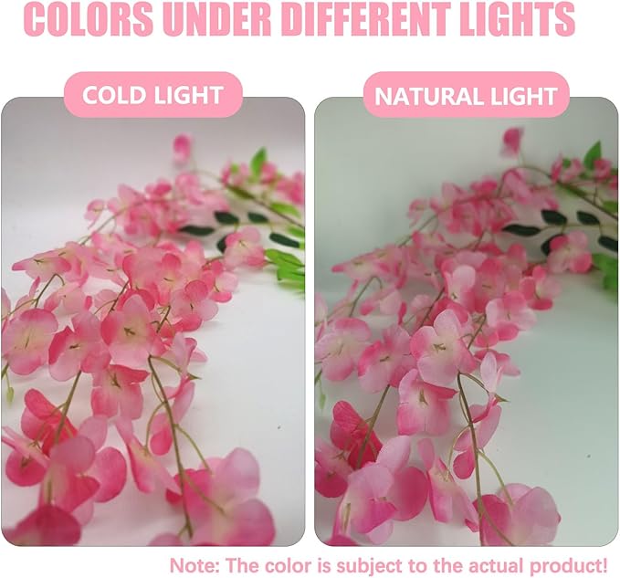 24 Pack Dark Pink Wisteria Hanging Flowers, 3.4 Ft Fake Hanging Flowers, Artificial Wisteria Garland Vines for Wedding Room Backdrop Outdoor Patio Garden Decoration