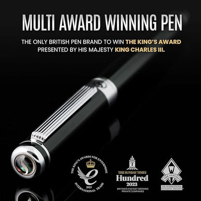 Scriveiner Black Green Fountain Pen - Stunning Luxury Pen with Chrome Finish, Schmidt Nib (Medium), Best Pen Gift Set for Men & Women, Professional, Executive, Office, Nice Pens