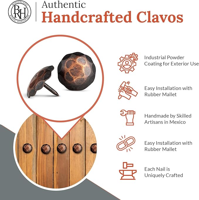 10 Pack 1.25" Round Head Iron Clavos Decorative Nails – Oil Rubbed Bronze – Handmade Rustic Round Fasteners for Farmhouse Shutters, Faux Wood, Barn Doors, Shutters, Gates – Ornamental Wood Accent