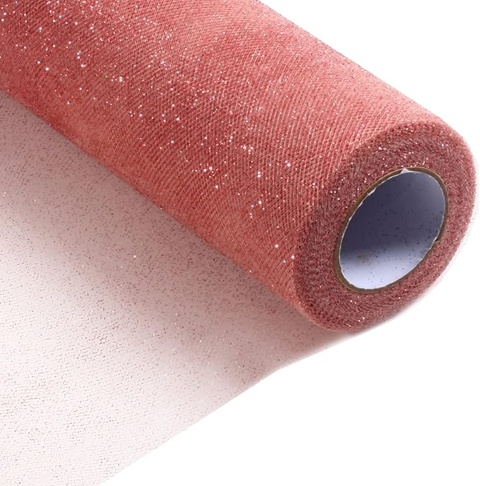 Sparkling Tulle Rolls, 15” by 30 Yards (90FT) Glitter Tulle Spool Ribbon Fabric for Wedding Birthday Bridal Shower Tutu Skirt Party Gift Wrapping(Rose Gold)