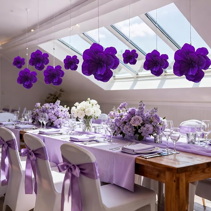 BRT Bearingshui Crepe Paper Flowers Decoration for Wall Total 9 Pcs, Artificial Flowers Backdrop for Wedding Decor Baby Bridal Shower Birthday Party, Purple 3D Wall Flowers Decor