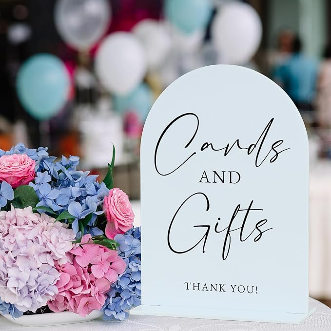 White Arch Acrylic Wedding Sign- 5"x7" Cards and Gifts Sign and Base,1/8" Thick | Modern Calligraphy Arched Acrylic Table Sign for Wedding & Event Party
