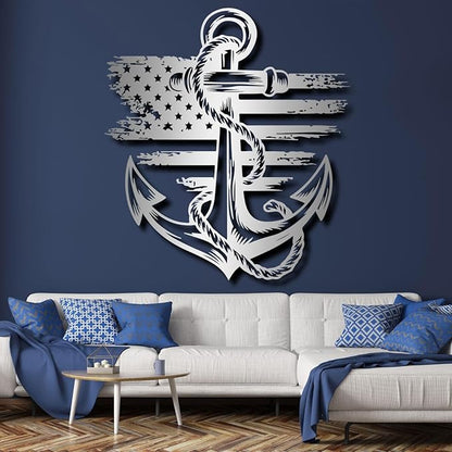 lunwall Metal Anchor Wall Decor, Anchor Metal Sign, Metal Anchor Decor, Anchor Metal Wall Art, Metal Nautical Wall Decor, Metal Wall Decor Coastal, Anchor Wall Decor (white, 39L x 36W / 100 x 91 cm)