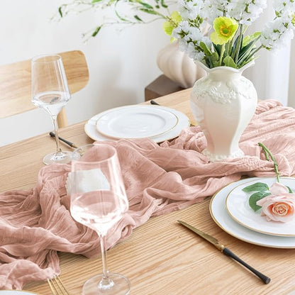 Asee'm 2pcs Cheesecloth Table Runner 120 Inches Dusty Pink Boho Gauze Cheese Cloth Runner 10FT Rustic Sheer Fall Table Runners for Thanksgiving Wedding Baby Shower Holiday Party Decoration
