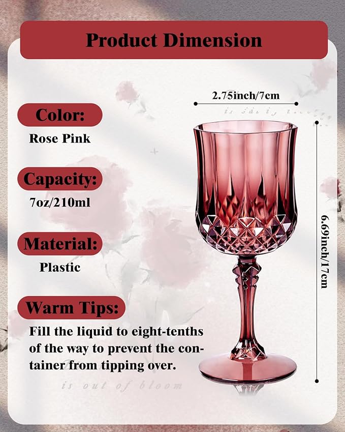 Ciaell 24PCS Burgundy Plastic Wine Glasses - 7 Oz Plastic Goblets for Party - Burgundy Vintage Drinking Glasses - Disposable Water Goblets Set for Wedding, Bar, Wine, Beer, Juice & Christmas