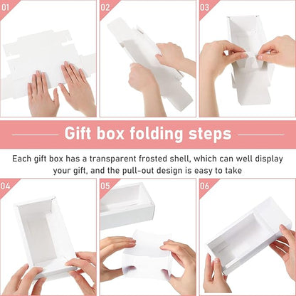 Roowest 50 Sets Kraft Soap Boxes Rectangle Packaging Box with Window Homemade Gift Box with Blank Tags and Jute String for Jewelry Candy Wrapping Party Favor(6.3 x 3.5 x 2 Inch,White)