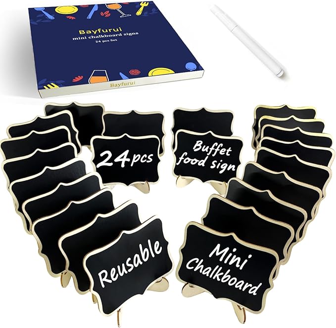 24 PCS Mini Chalkboard Signs with Stand,Food Labels for Party Buffet, Food Tag/Name Card for Wedding Table, Name Tag Drink Labels Taco/Candy Bar/Bake Sale Food Sign, Catering Supplies Buffet Display