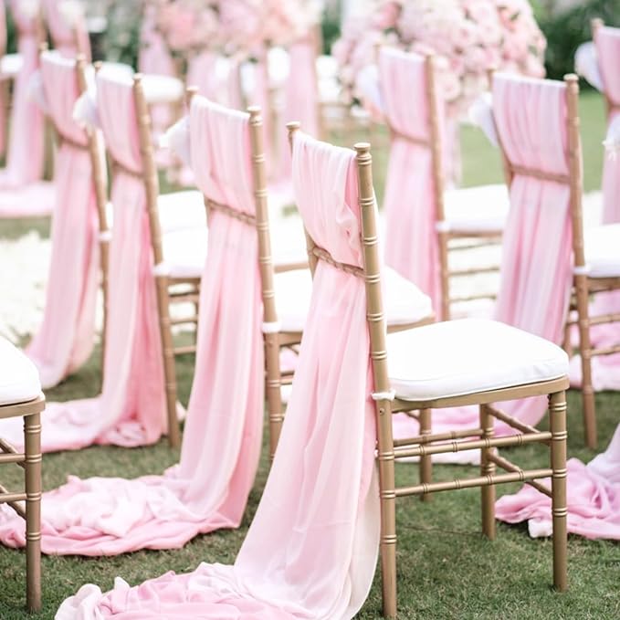 VOK Pink Wedding Arch Draping Fabric Chiffon Fabric, 29in x 18Ft Sheer Chiffon Outdoor Curtain for Wedding Ceremony Birthday Party Decoration (Light Pink,1 Panel)