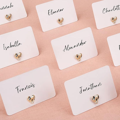 UNIQOOO 24Pcs Decorative Gold Love Heart Place Card Holders Bulk, Romantic Name Card Stands Set, for Wedding Engagement Decor, Table Setting, Business Card, Name Tag, Party Food Labels
