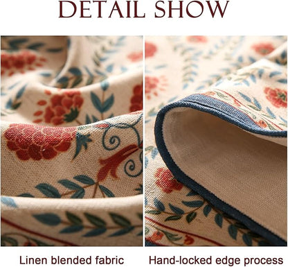patdrea Designer Vintage Bright Farmhouse Linen Table Runner 71 Inch Long, Maroon Floral Pattern Table Mat, Decoration for Kitchen Dining Table Coffee Table Cabinet Banquet Christmas ,12"*71"