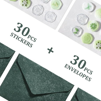 30 Pieces A6 Envelopes with 30 Seal Stickers, 6.32 x 4.45 inch Envelopes for 4 x 6 Wedding Invitation Cards, Greeting Cards, Graduation, Birthday Party Invitations, Green.