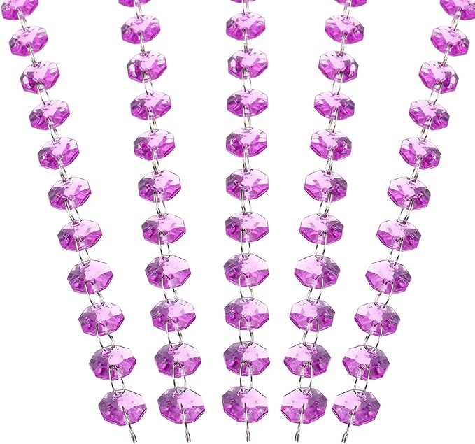 PATIKIL 14 mm Crystal Garland Strands, 16.4 Ft Acrylic Octagon Chandelier Bead Chains String for DIY Craft Wedding Party Home Decorative Jewelry Making, Purple