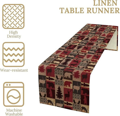Retro Rustic Bear Table Runner, Wild Bear Cabin Pine Farmhouse Table Runner for Bedroom Kitchen Living Room Vintage Country Style Lodge 13x90 Inch