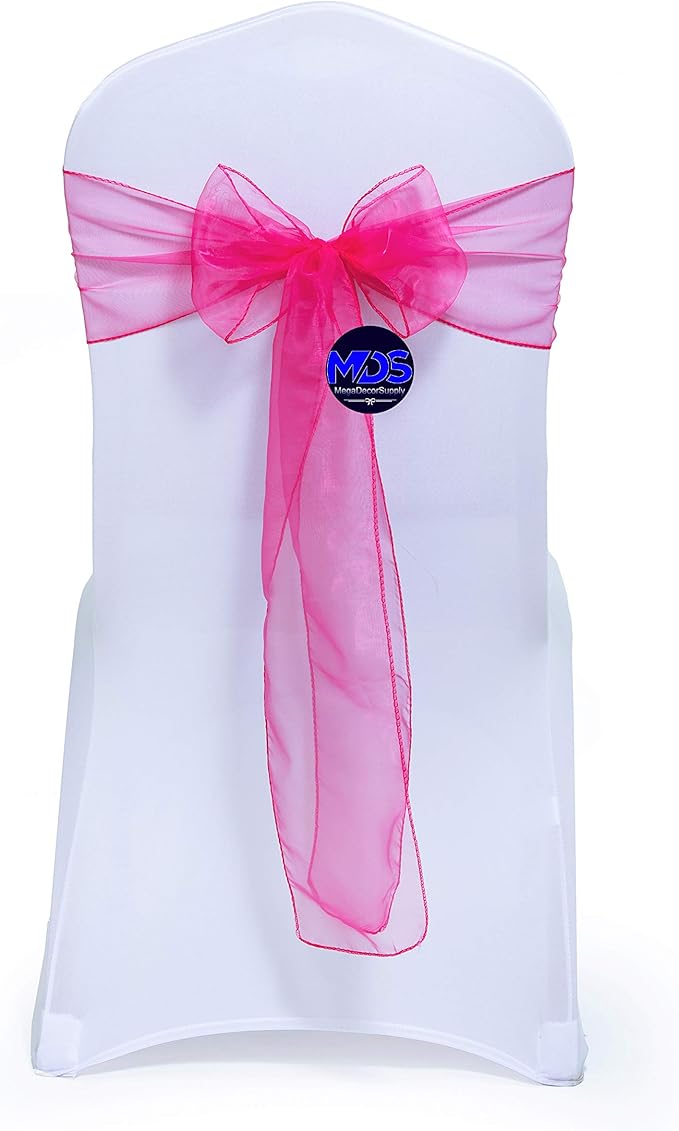 MDS Pack of 75 PCS Organza Chair Sashes Wider Dining Chair Bows Ribbon Tie Back for Wedding Party Birthday Bridal Shower Reception Event Banquet Home Chair Cover Decoration - Magenta