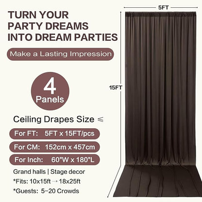 PartyVillage 20ft×15ft Brown Backdrop Curtain for Wedding Parties, 4 Panels Wrinkle Free 15 FT Long Polyester Photo Backdrop Drapes Back Drop Cloth for Birthday Photography Background