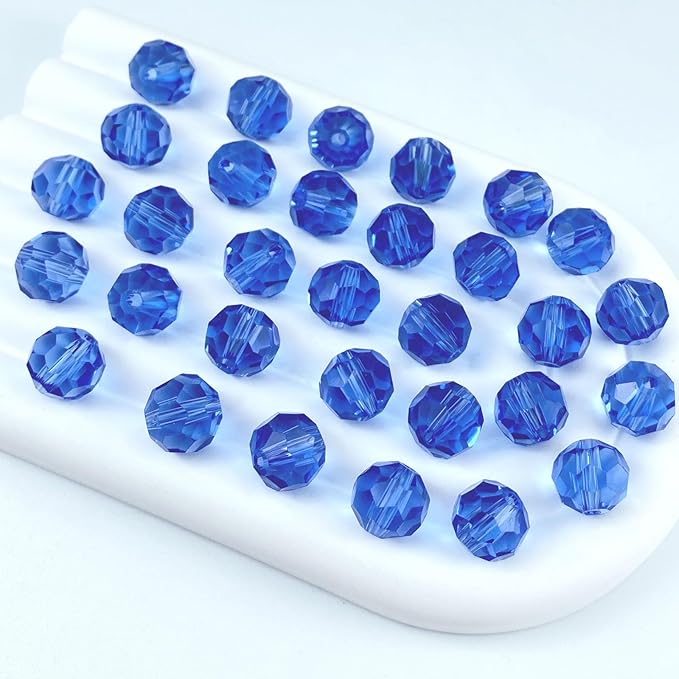 200 PCS 6mm Crystal Glass Beads Round Multiple Faceted Loose Spacer Glass Beads for DIY Handcrafte Bracelet Necklace Earring Jewelry Making(Light Sapphire)