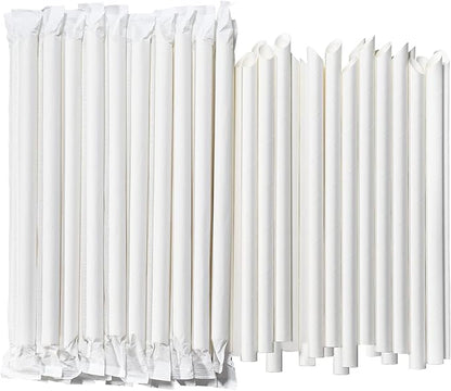 9 Inch Individually Wrapped Disposable White Paper Boba Straws, Bubble Tea Straws 100 Counts, 0.5"/12mm Wide - Pointed End, Extra Thick, Fat - Eco-friendly Biodegradable