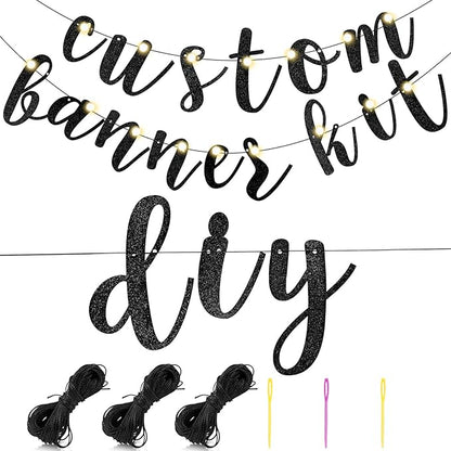 TaoBary 167 Pcs DIY Banner Kit Happy Birthday Glitter Banner Customizable Glitter Make Your Own Kit 162 Letters Symbols and Numbers 3 Rope for Birthday Halloween Wedding Christmas(Black)