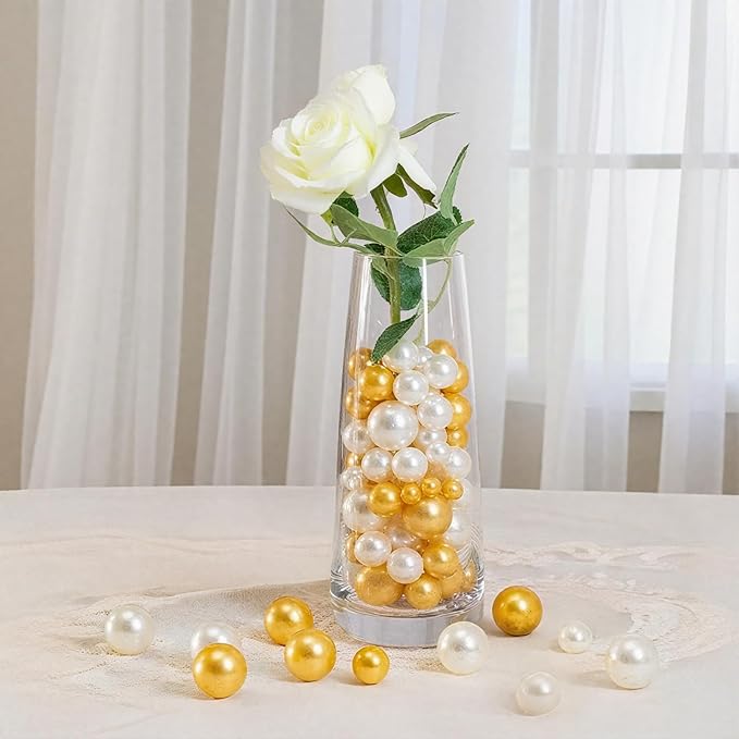 200 Pcs Vase Filler Beads White Pearl Beads for Vase No Hole Beads for DIY Home Table Party Decor Wedding Centerpiece 8/14/20mm