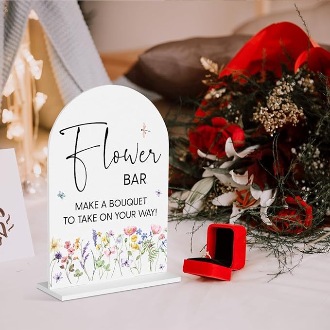 Flower Bar Sign Wedding Decor White Acrylic Table Sign for Marriage Parties Anniversaries Reception Cafe Hotel Party Bar Business Event