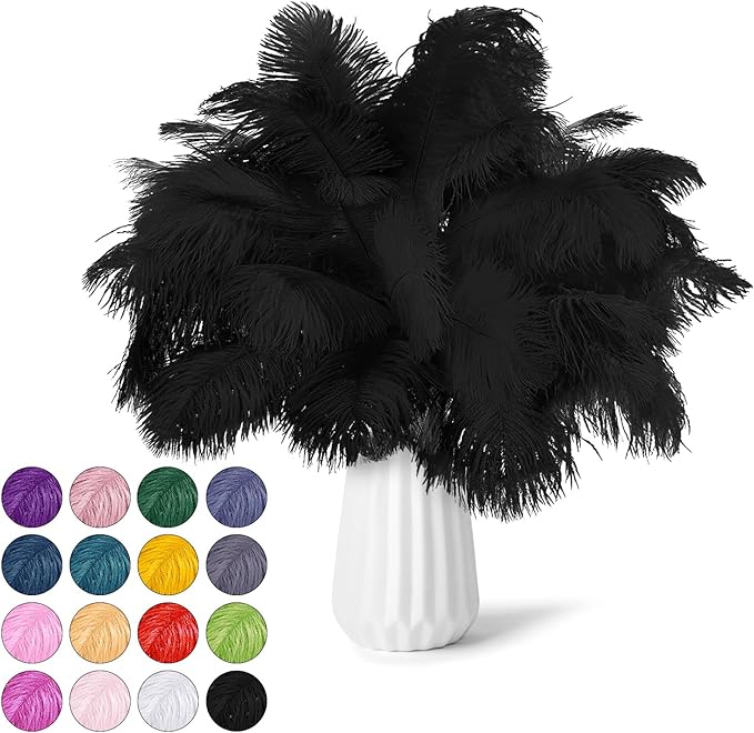 NEWONG 30pcs Black Ostrich Feathers Natural Bulk 9-12inch(23-30cm) Vase Craft Wedding Home Party Centerpieces Christmas Day Decoration