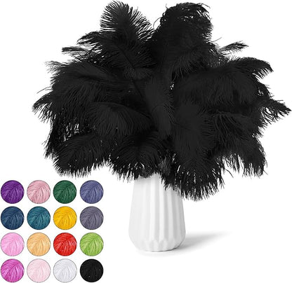 NEWONG 30pcs Black Ostrich Feathers Natural Bulk 9-12inch(23-30cm) Vase Craft Wedding Home Party Centerpieces Christmas Day Decoration
