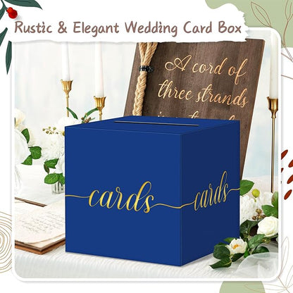 QIKSION Blue Graduation Card Box, Gold Foil Gift Card Box for Party, Graduation, Wedding Reception, Birthday, Baby Shower, Raffle