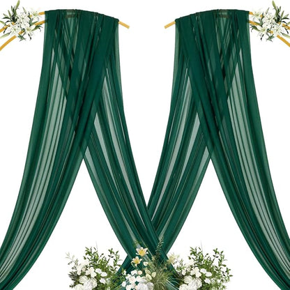 MLMC Emerald Green Wedding Arch Draping Fabric 2 Panels 29" x 20 FT Extra Long Gauze Drapes Sheer Backdrop Curtains 6.6 Yards Outdoor Drapery Panels for Wedding Ceremony Party Ceiling Decoration