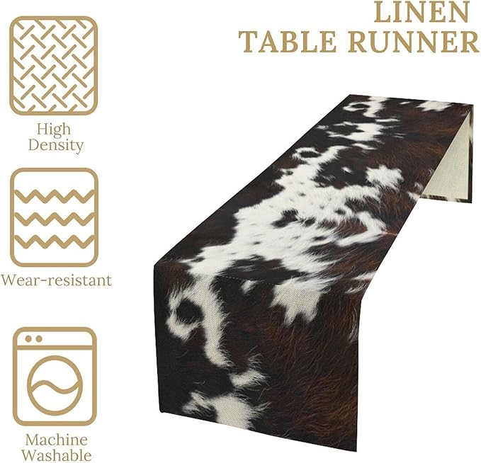 Cow Print Table Runner, Brown Cowhide Print Western Style Table Runner Country Farmhouse Cottage Cow Patten Table Decoration for Home Kitchen Dining, 13x70 Inch