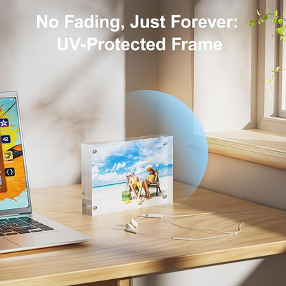 2 Pack 5x7 Acrylic Picture Frames - 20% Thicker Double Sided Magnetic Frame with UV Protection - Freestanding Clear Frameless Display for Tabletops - Modern Photo Frame Set for Home & Office Decor