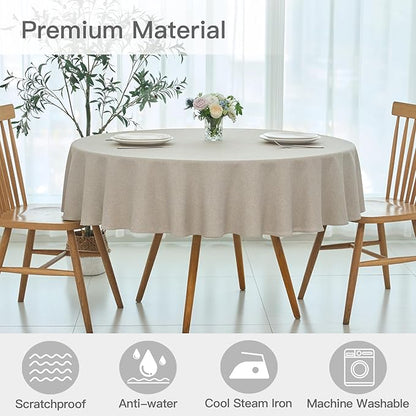 maxmill Round Linen Textured Tablecloth Spill-Proof Stainproof Wrinkle Free Washable Fabric Table Cloth for Circular Table Cover, Dining Room Buffet Banquet Parties Holiday Dinner, 70 Inch Linen