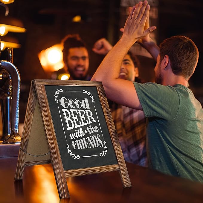 Rustic Whitewash Double Sided Chalkboard, 7.5"*8.6" Tabletop Stand, Small Countertop Chalkboard Easel with 8Pcs Liquid Chalk for Menu, Kitchen, Restaurants, Bar, Wedding and Home Decor