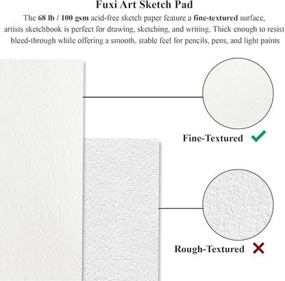Fuxi 9" x 12" Sketch Book, Top Spiral Bound Sketch Pad, 100 Sheets 68lb/100gsm Acid-Free Drawing Paper, Art Sketchbook for Drawing Pad for Kids Artists & Beginners Professional Art Supplies for Adults