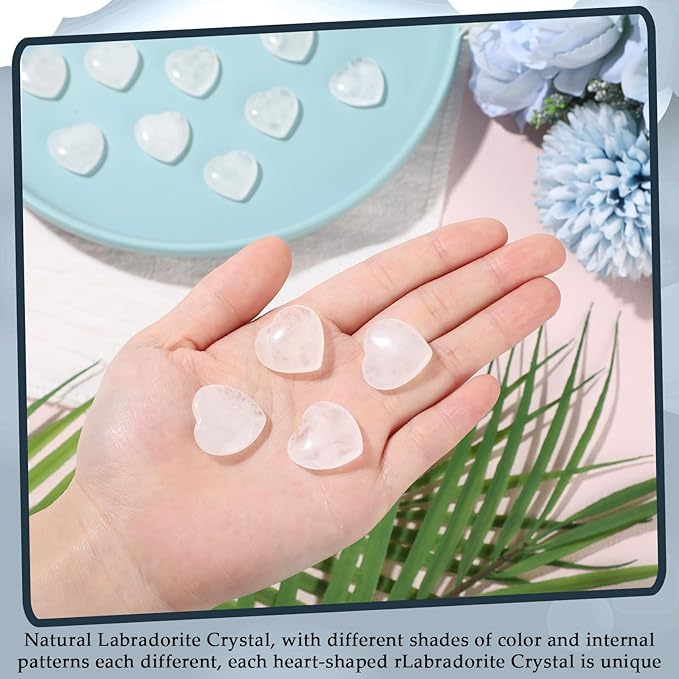 Gerrii 50 Pcs Heart Healing Stone Bulk Quartz Heart Inspirational Stones Gift for Women Love Pocket Polished Natural Energy Balancing Meditation 0.8 Inch(Clear)