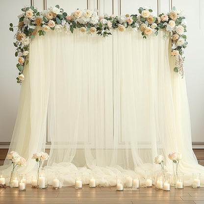 Ivory Tulle Backdrop Curtain for Wedding Parties 10ft x 8ft Sheer Backdrop Curtains for Bridal Shower Birthday Baby Shower Photo Shoot Background Decorations 2 Panels 5ft x 8ft
