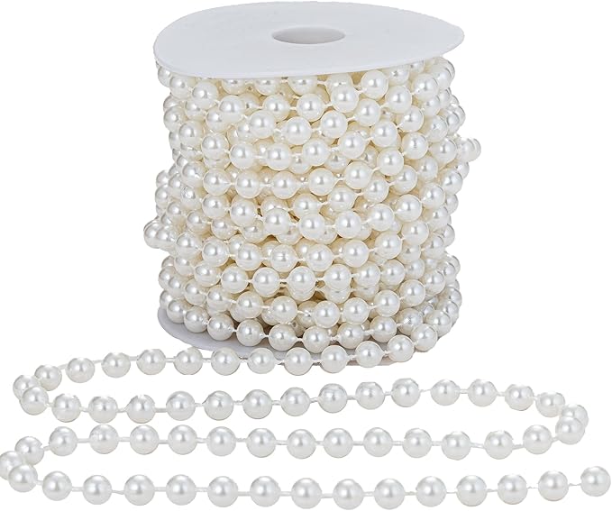 8mm Crafts Faux Pearl Beads Garland Pearl Bead Roll Strand of Pearls to Decorate Floral Centerpieces Wedding Party Favor Christmas Tree(33 Feet Ivory)
