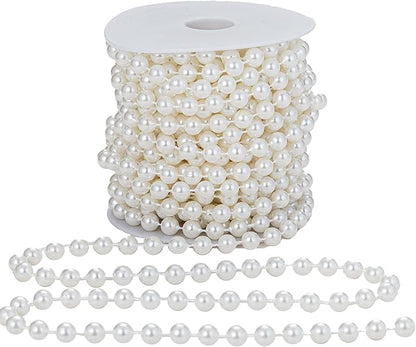8mm Crafts Faux Pearl Beads Garland Pearl Bead Roll Strand of Pearls to Decorate Floral Centerpieces Wedding Party Favor Christmas Tree(33 Feet Ivory)