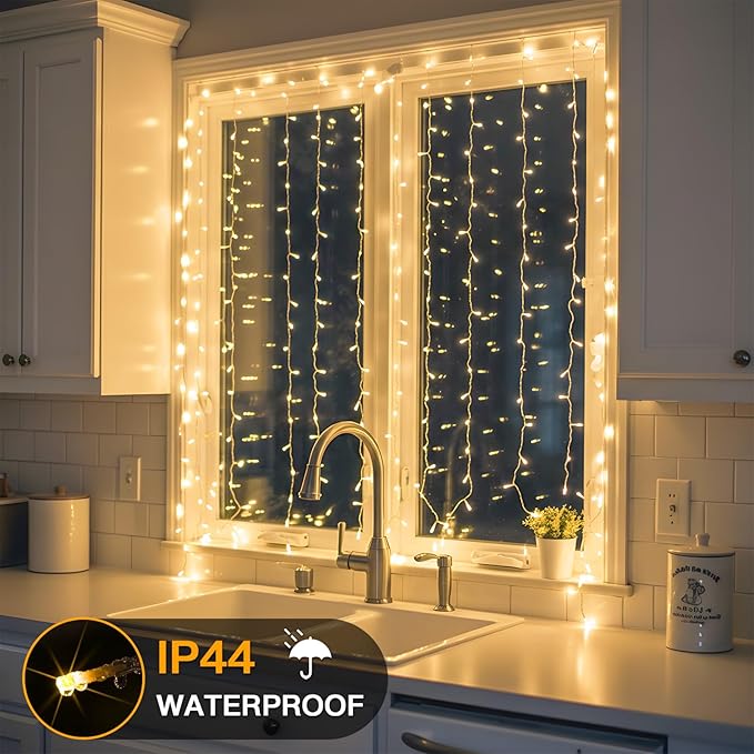 suddus Curtain Lights for Bedroom, 150 Led Hanging String Light Outdoor, Fairy Curtain Lights Indoor for Christmas, Dorm, Wall, Backdrop, Window, Wedding, Party, Birthday Decor, Warm White