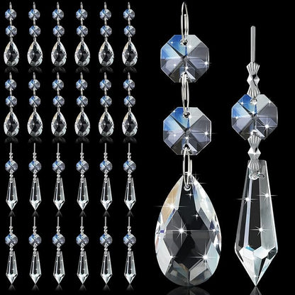 24 Pcs Chandelier Crystal Replacement 38 mm Teardrop & Icicle Crystal Prisms Hanging Gems Parts for Lamps and Chandeliers Suncatcher Christmas Tree Windows Home Decor (Clear)