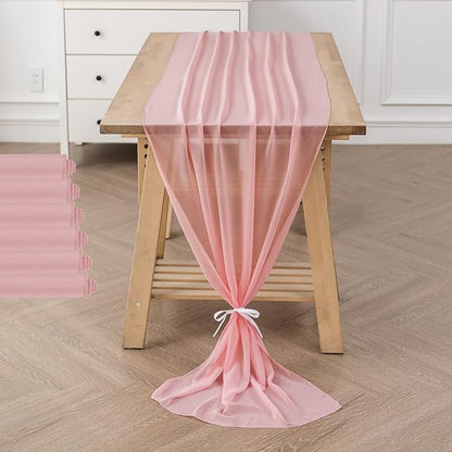 6Pack 9ft Chiffon Table Runner 14x108 Inch Sheer Romantic Table Runner for Wedding Birthday Party Bridal Shower Outdoor Decoration-Light Pink
